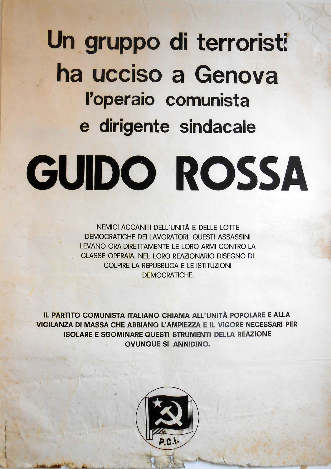 Centro Studi per la stagione dei movimenti (Parma), Fondo Giuffredi Massimo PCI-FGCI 17, Guido Rossa, manifesto, 1979, 635x885.